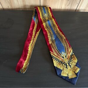 Versailles by Piatelli Elegant Tie Red Blue & Gold Ornate, 100% Silk Handmade